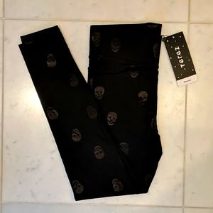 NWT Terez Black Skull Foil Leggings